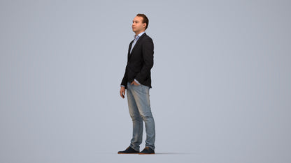3D people model man business, scanned human for 3ds Max rendering, top-down view render