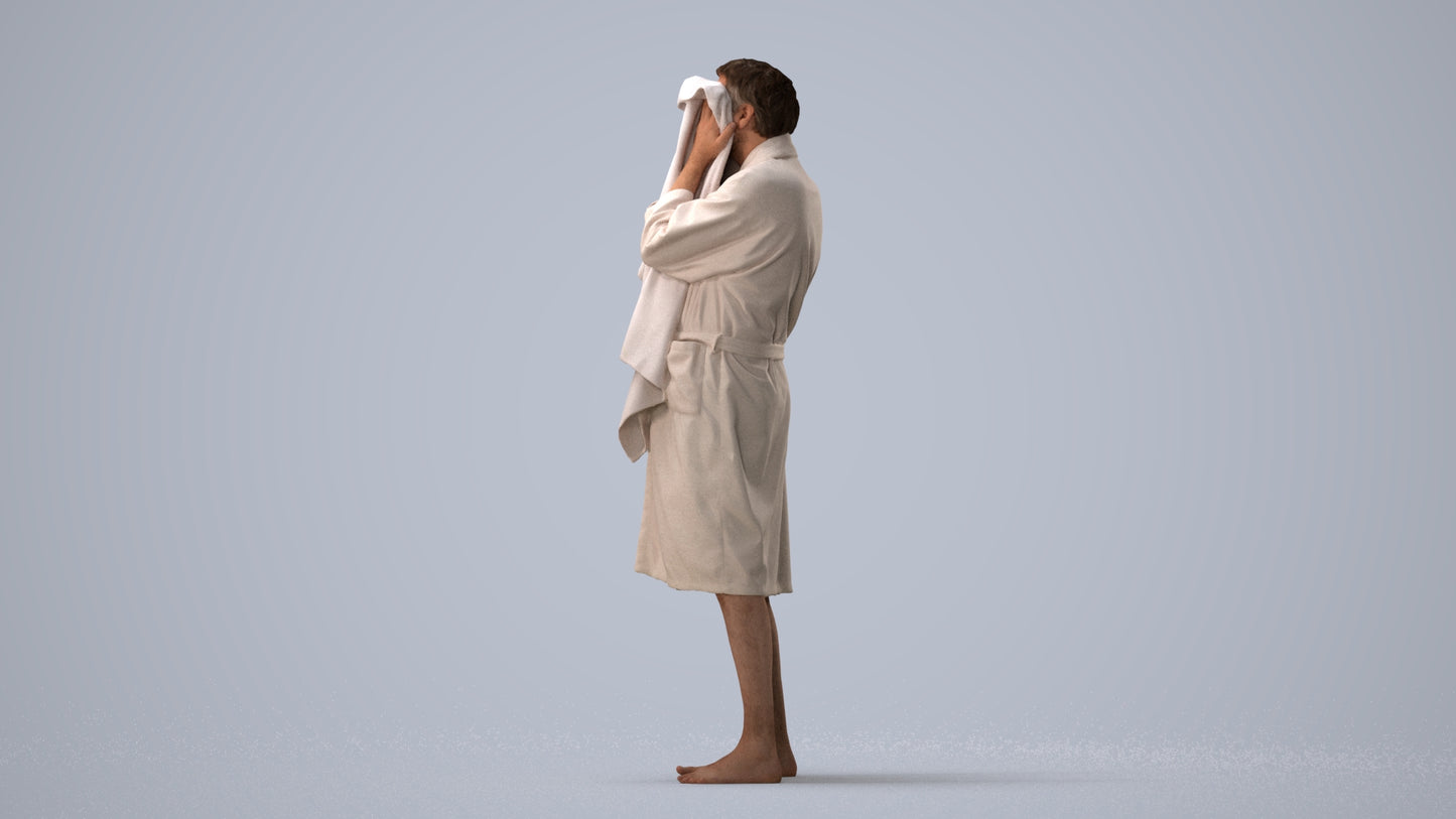 realistic 3D man bathroom, scanned archviz people for Blender and 3ds Max, three-quarter view render