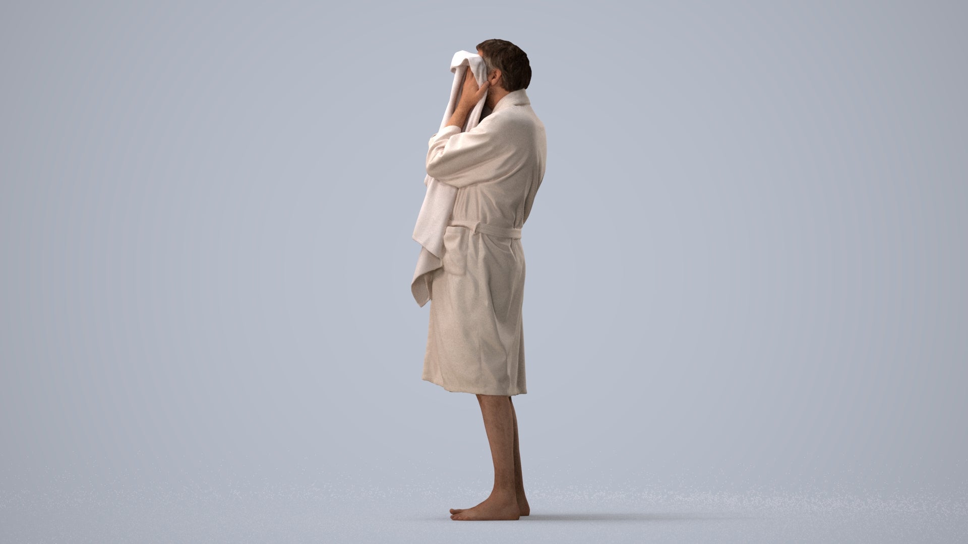 realistic 3D man bathroom, scanned archviz people for Blender and 3ds Max, three-quarter view render