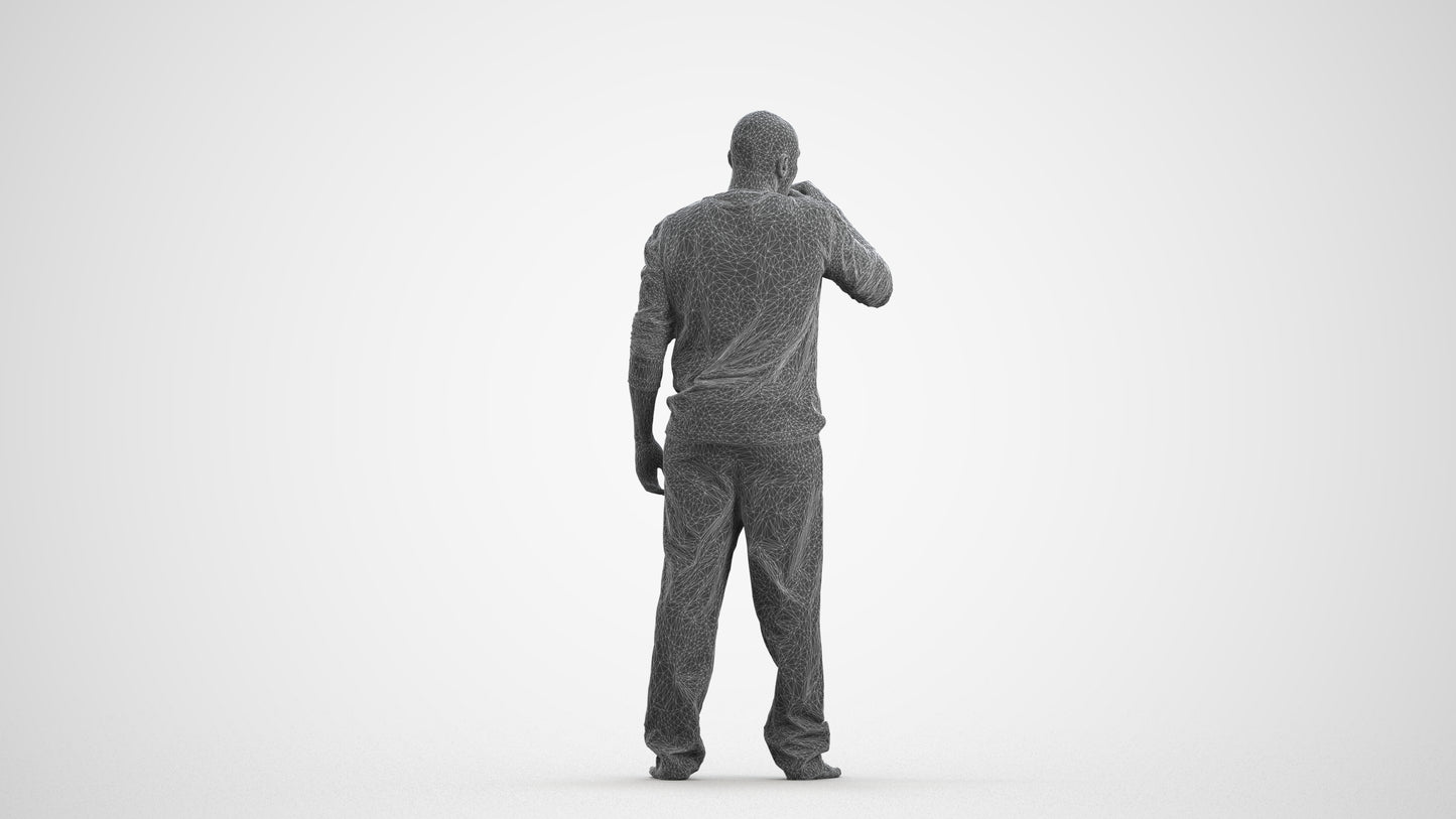 3D people model man bathroom, scanned human for 3ds Max rendering, wireframe front view