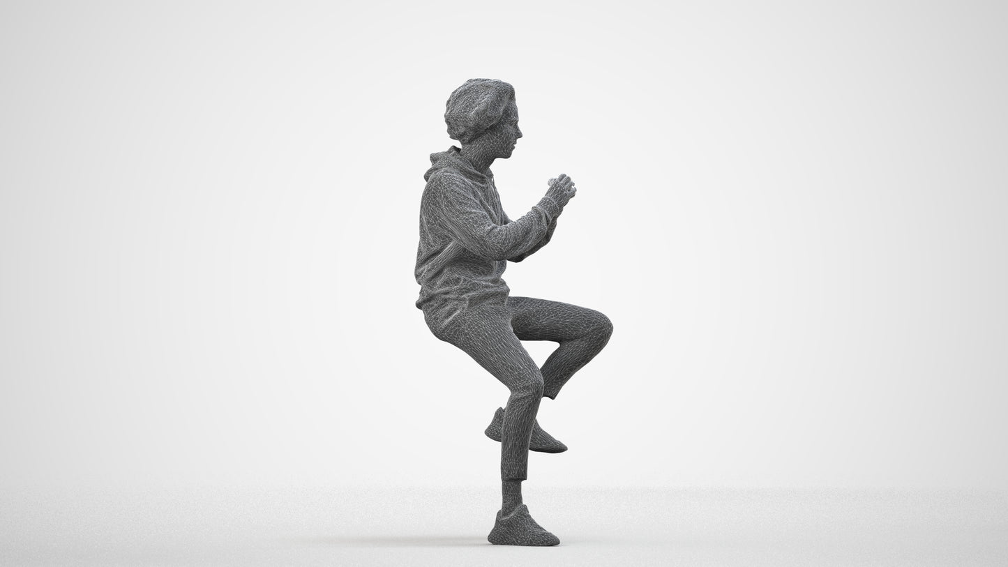 realistic 3D people man casual sitting, render-ready for V-Ray and Corona, FBX OBJ, wireframe side view