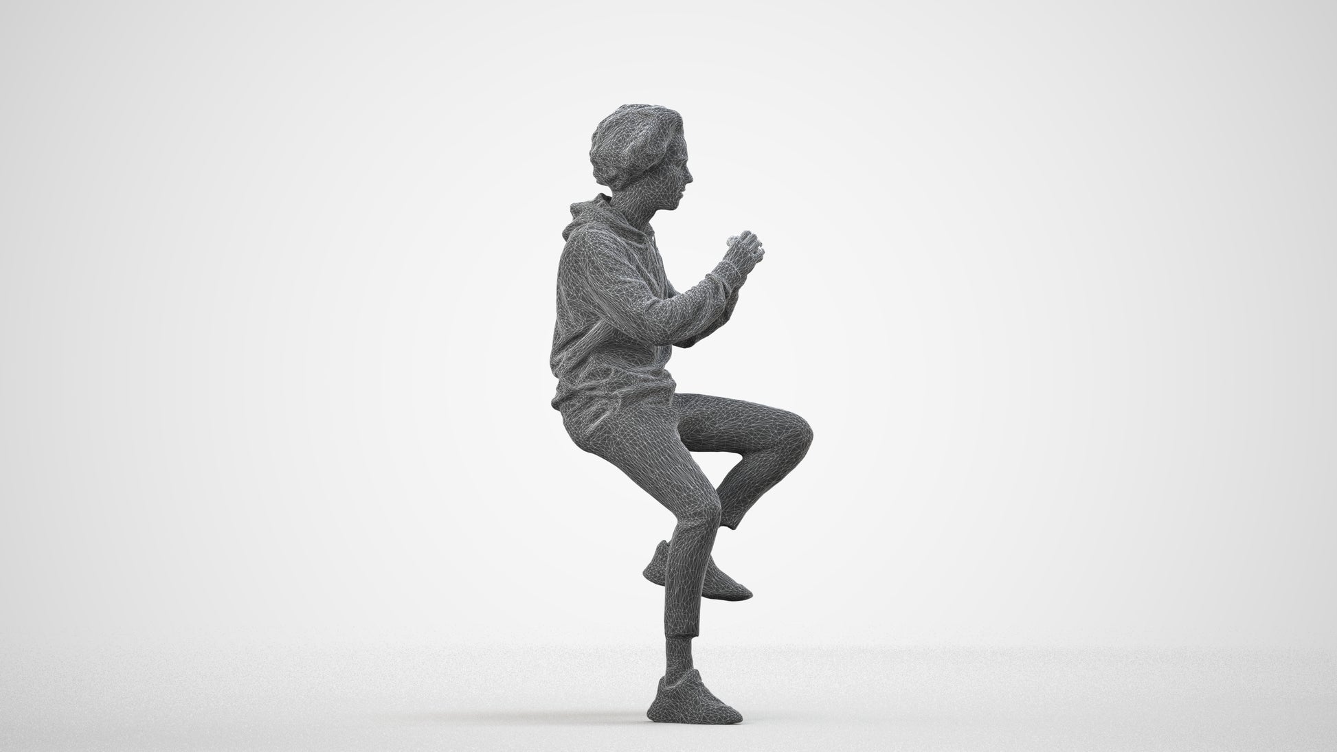 realistic 3D people man casual sitting, render-ready for V-Ray and Corona, FBX OBJ, wireframe side view