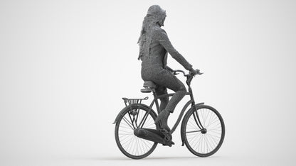realistic 3D woman casual cycling, scanned archviz people for Blender and 3ds Max, wireframe side view