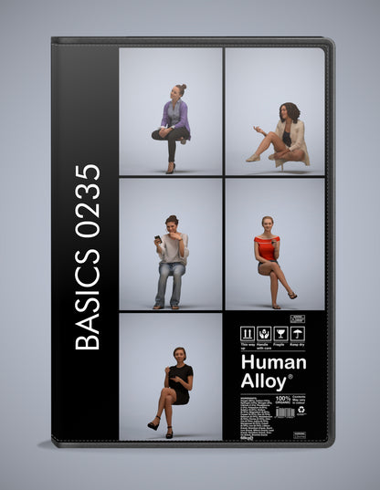 3D human models sitting bundle, 5 photogrammetry scanned people for archviz