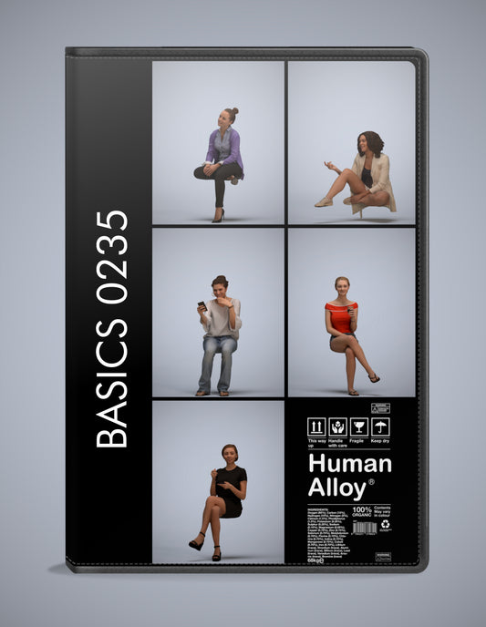 3D human models sitting bundle, 5 photogrammetry scanned people for archviz