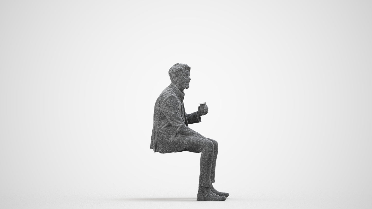 photogrammetry 3D man business, realistic human model archviz FBX, wireframe side view