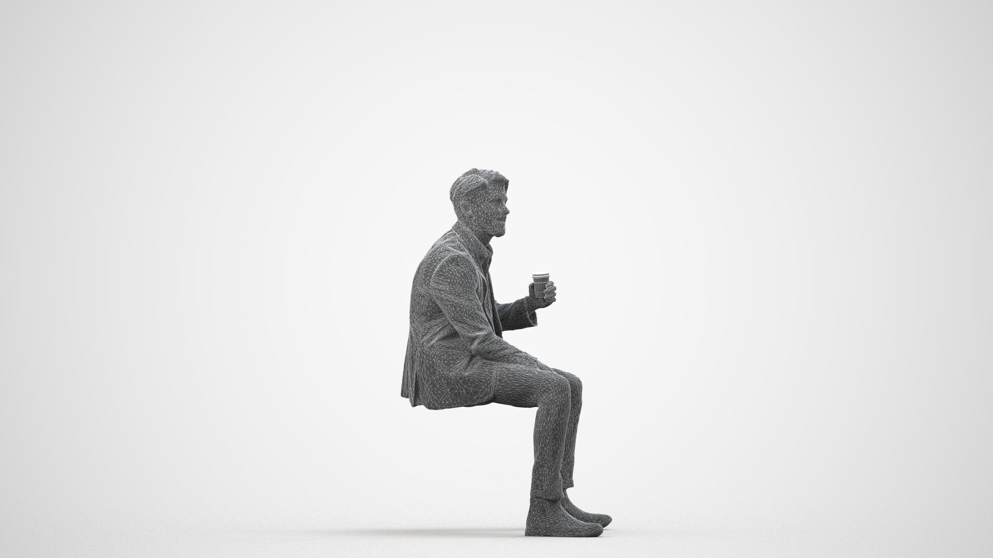 photogrammetry 3D man business, realistic human model archviz FBX, wireframe side view