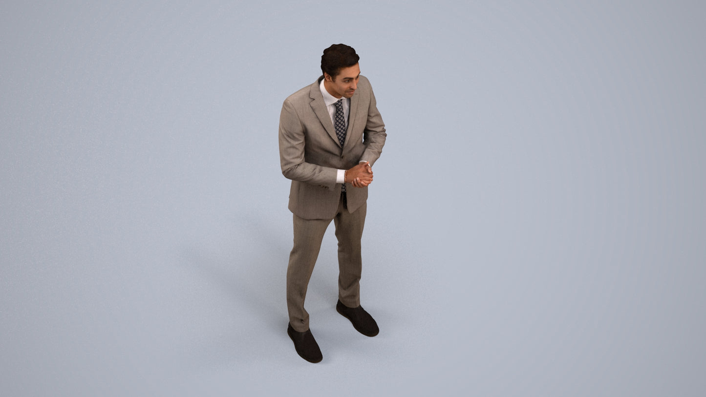 realistic 3D human man business, archviz people FBX OBJ for Blender, back view render