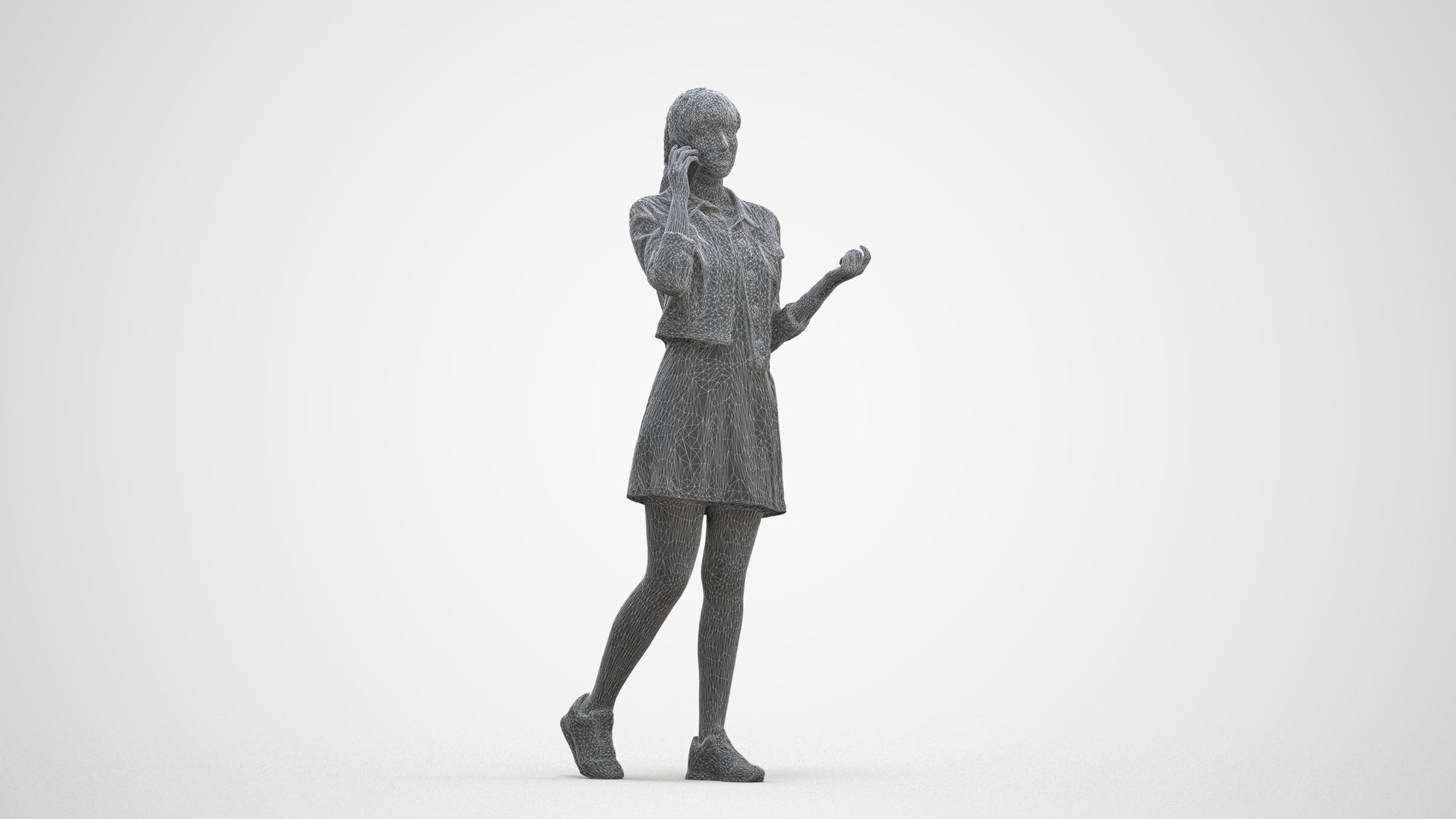 realistic 3D people woman casual walking, render-ready for V-Ray and Corona, FBX OBJ, three-quarter front view render