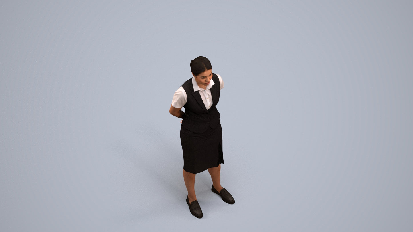 realistic 3D people woman hospitality, render-ready for V-Ray and Corona, FBX OBJ, back view render