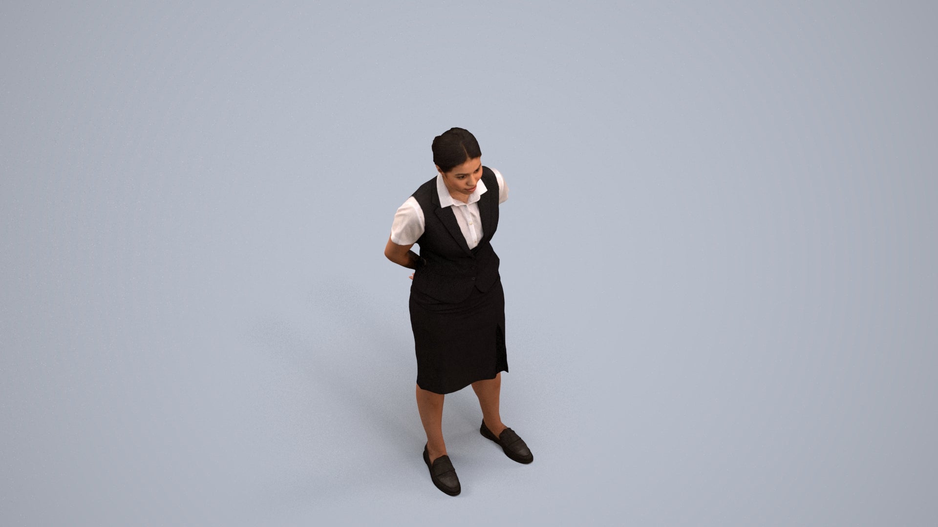 realistic 3D people woman hospitality, render-ready for V-Ray and Corona, FBX OBJ, back view render
