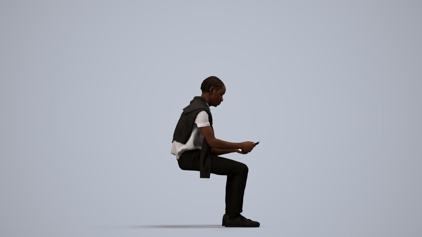 3D people model boy kids, scanned human for 3ds Max rendering, side view render