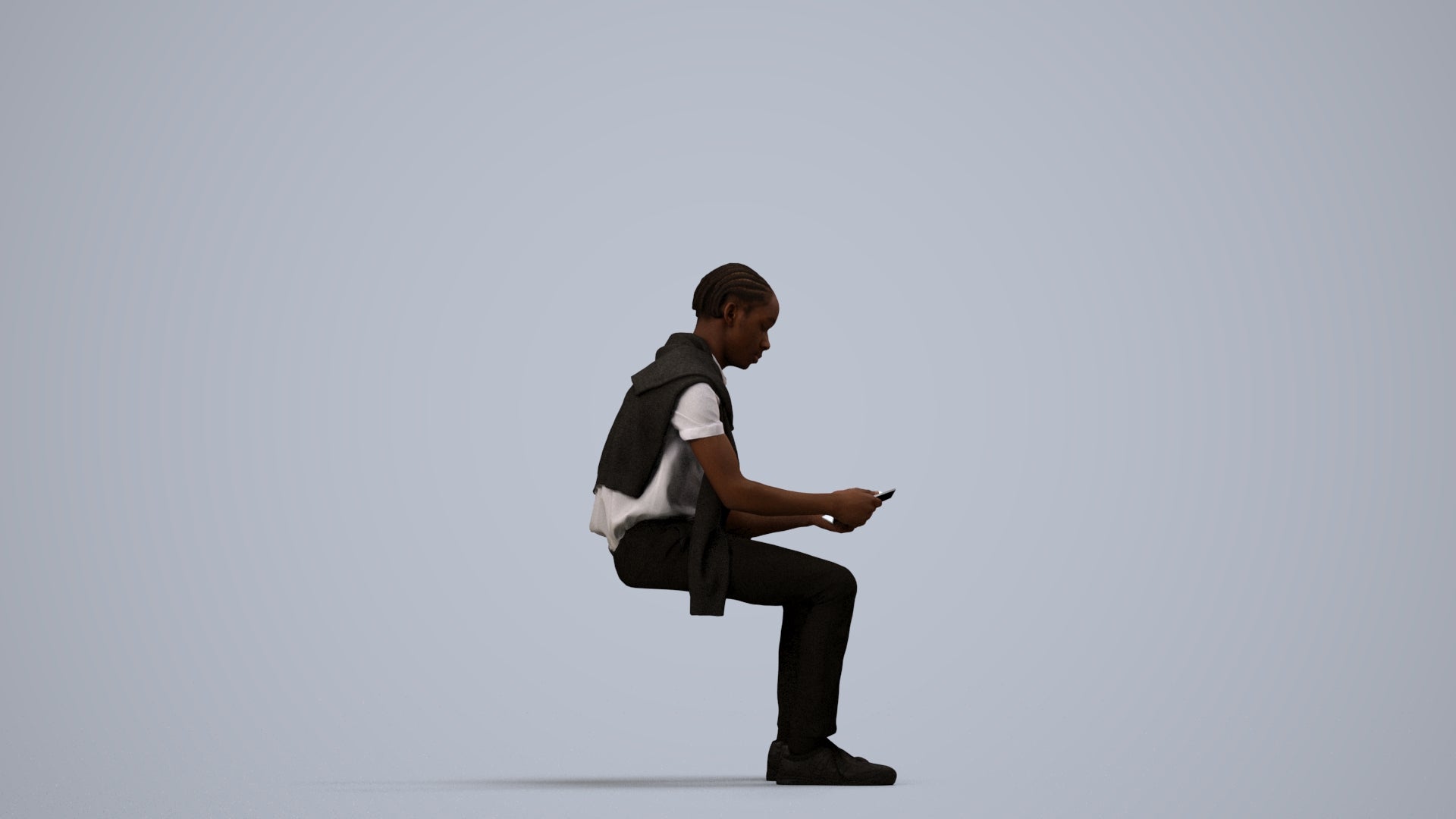 3D people model boy kids, scanned human for 3ds Max rendering, side view render