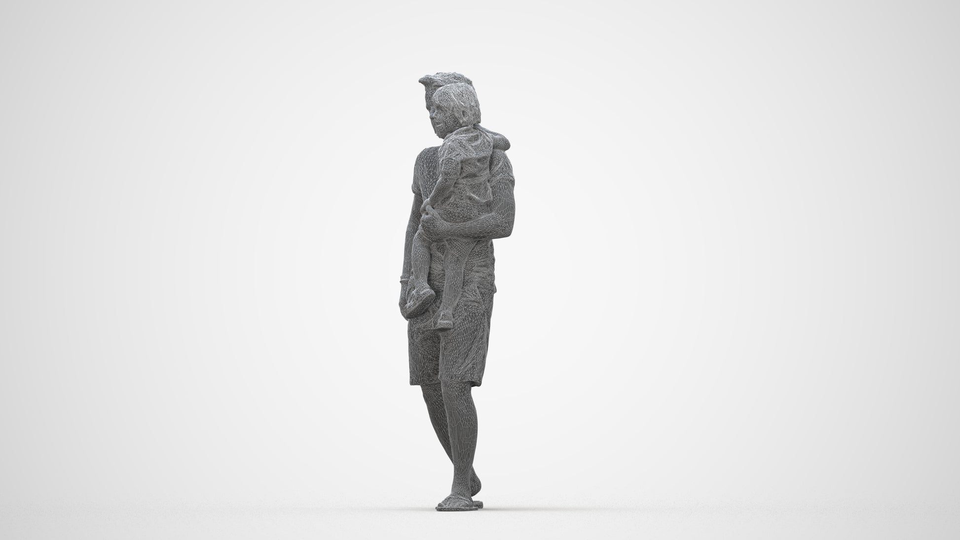 realistic 3D human boy casual kids, archviz people FBX OBJ for Blender, wireframe back view