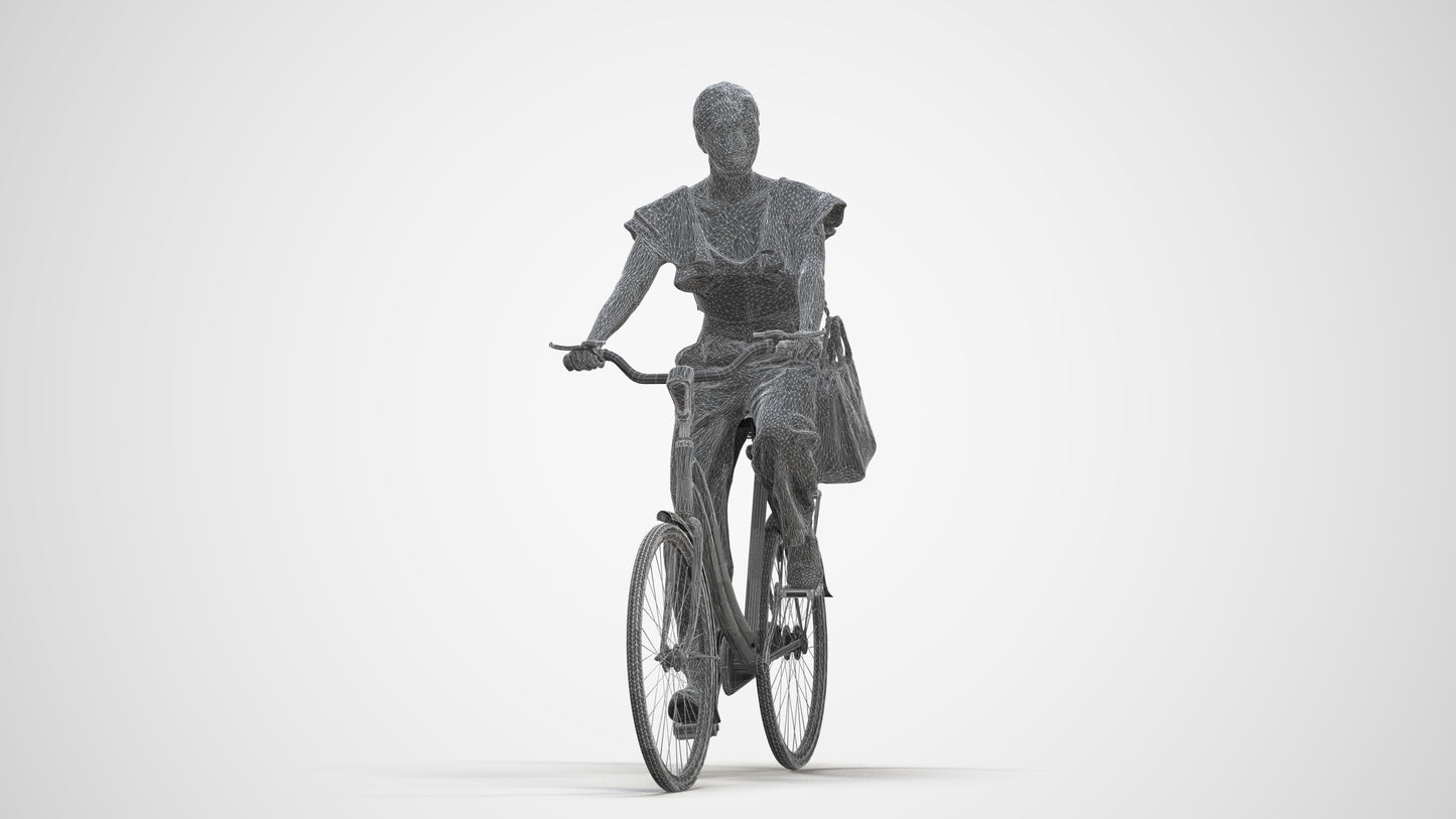 3D scanned woman cycling business, photorealistic archviz people for Enscape and SketchUp, three-quarter front view render