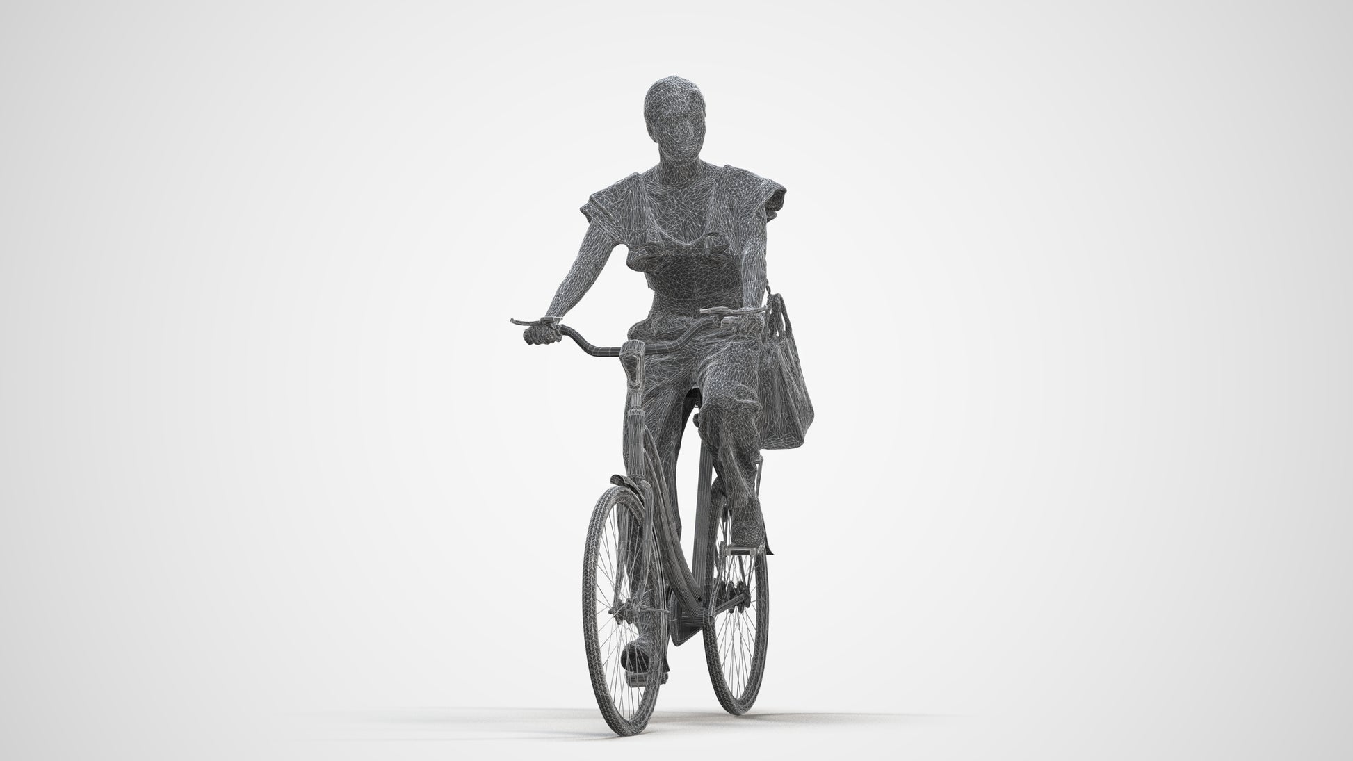 3D scanned woman cycling business, photorealistic archviz people for Enscape and SketchUp, three-quarter front view render