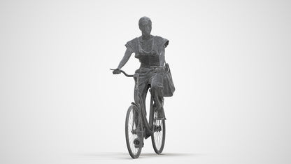 3D scanned woman cycling business, photorealistic archviz people for Enscape and SketchUp, three-quarter front view render