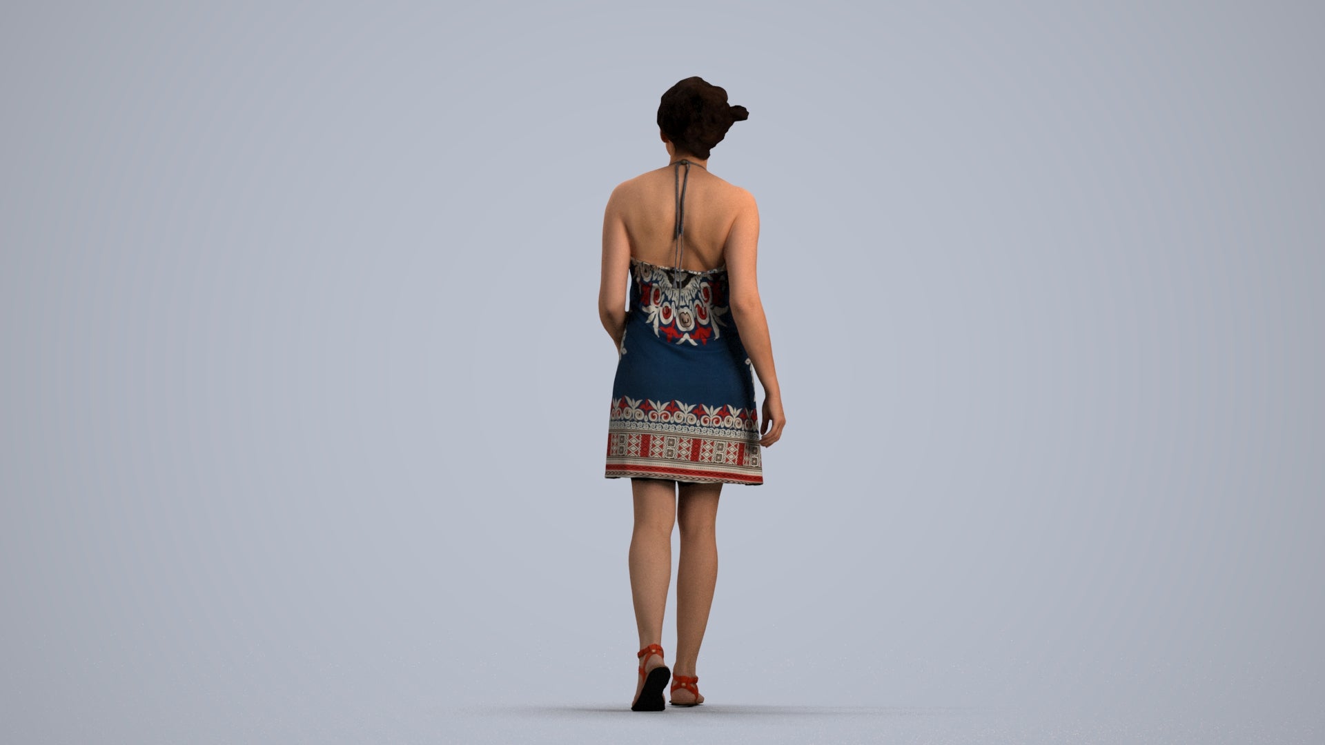 realistic 3D people woman walking, render-ready for V-Ray and Corona, FBX OBJ, front view render