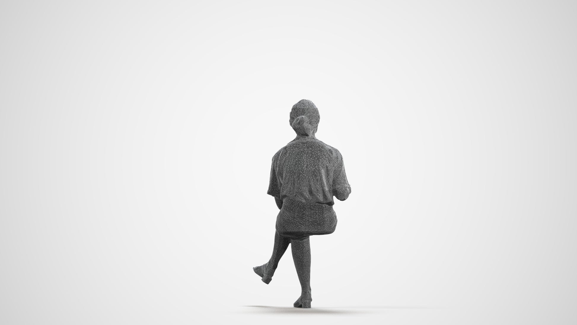scanned 3D woman casual sitting, photogrammetry people for Enscape and V-Ray, wireframe front view