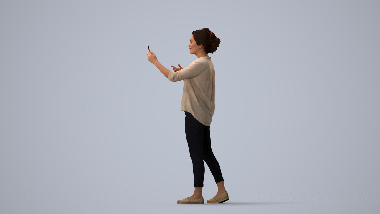 realistic 3D people woman casual standing, render-ready for V-Ray and Corona, FBX OBJ, three-quarter view render