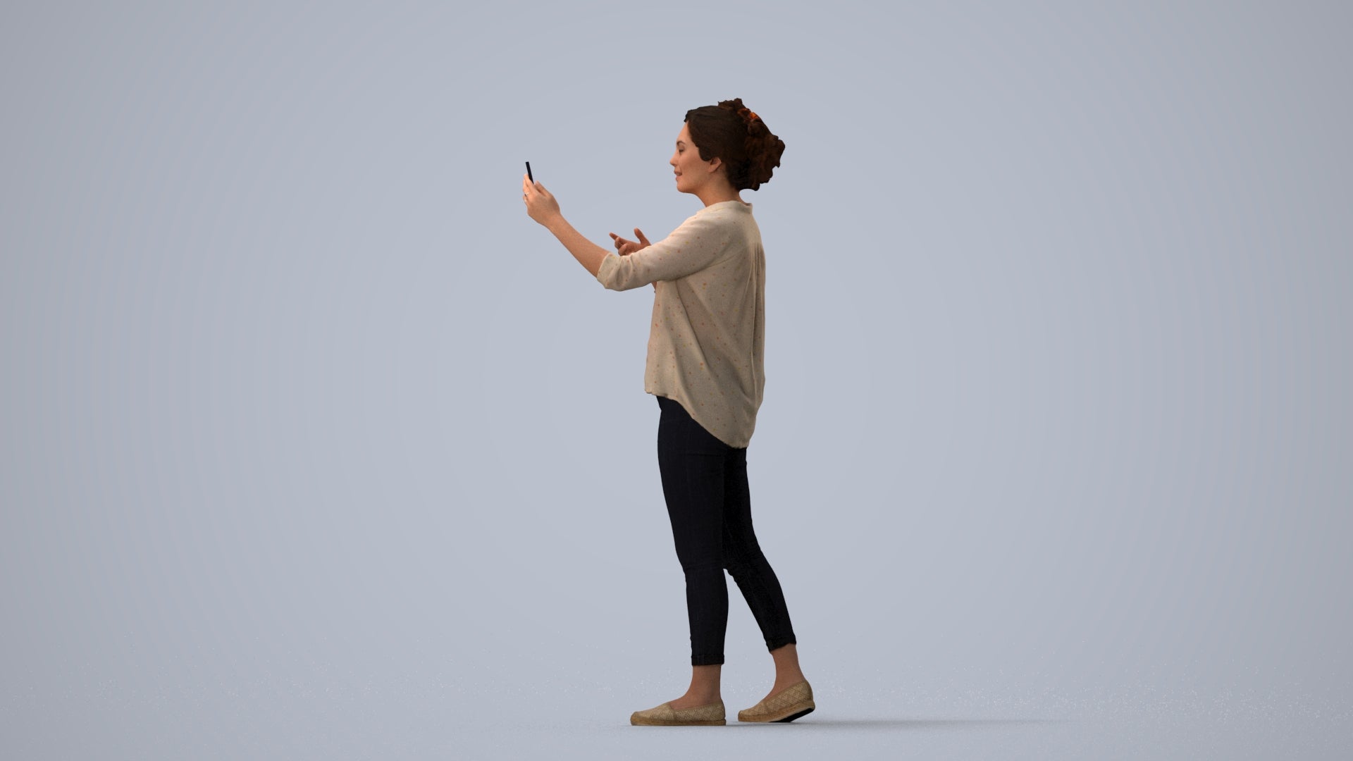realistic 3D people woman casual standing, render-ready for V-Ray and Corona, FBX OBJ, three-quarter view render