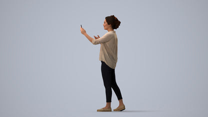 realistic 3D people woman casual standing, render-ready for V-Ray and Corona, FBX OBJ, three-quarter view render