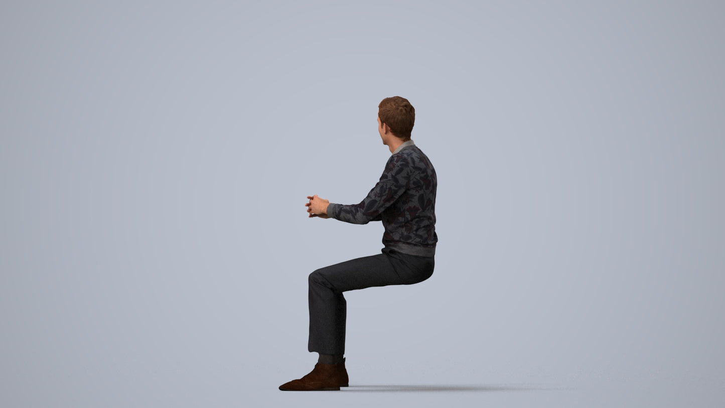 3D human model man casual business, photogrammetry scanned person for archviz, three-quarter view render