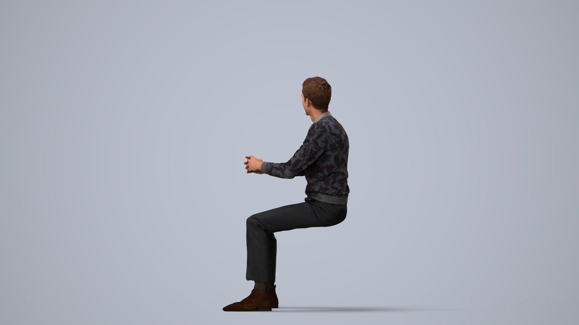 3D human model man casual business, photogrammetry scanned person for archviz, three-quarter view render