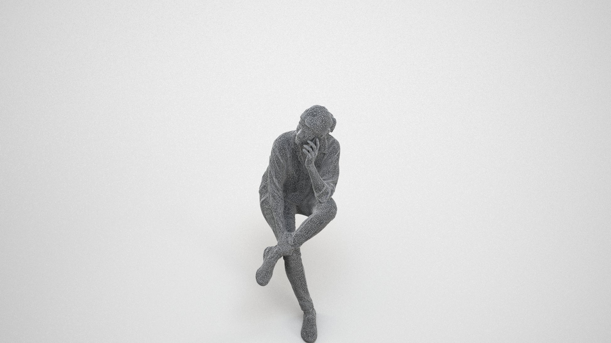 scanned 3D woman casual sitting, photogrammetry people for Enscape and V-Ray, wireframe three-quarter view