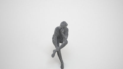 scanned 3D woman casual sitting, photogrammetry people for Enscape and V-Ray, wireframe three-quarter view