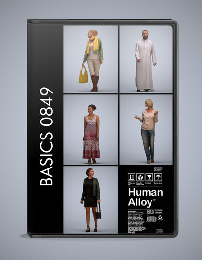 realistic 3D people walking set, 5 render-ready models for V-Ray and Corona