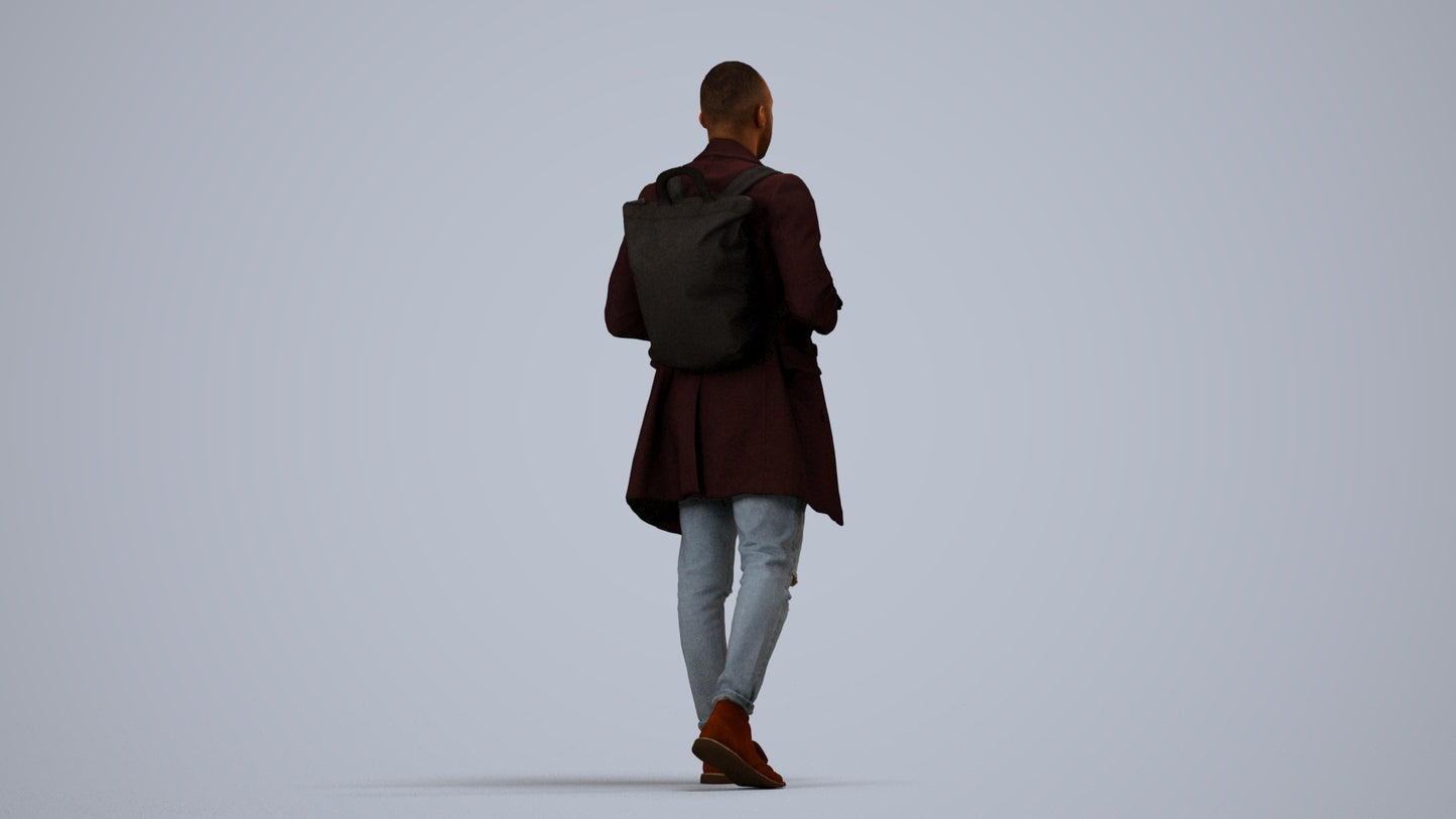 3D people model man casual walking, scanned human for 3ds Max rendering, side view render