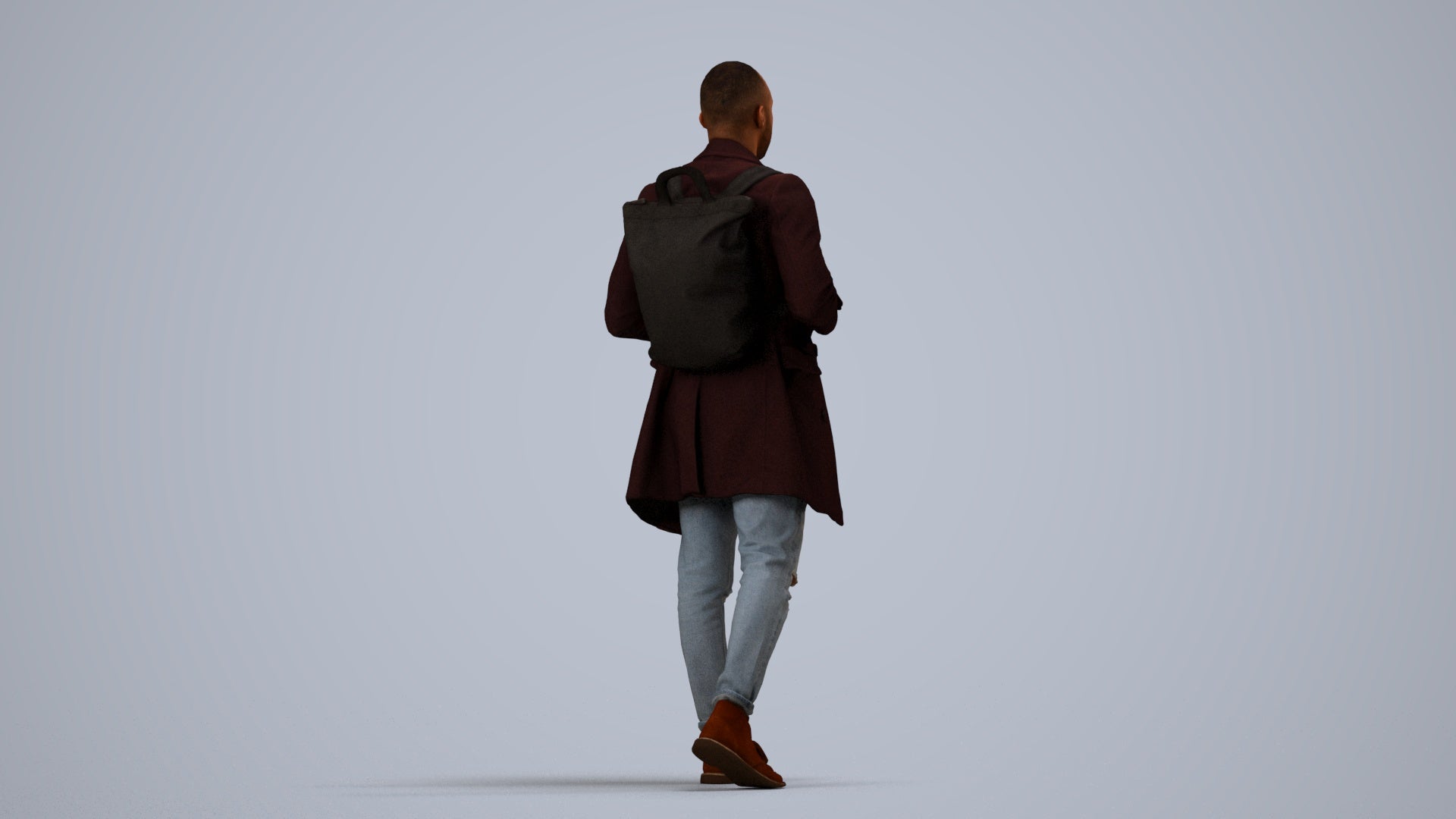 3D people model man casual walking, scanned human for 3ds Max rendering, side view render
