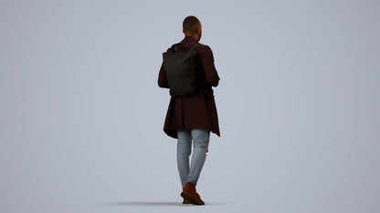 3D people model man casual walking, scanned human for 3ds Max rendering, side view render