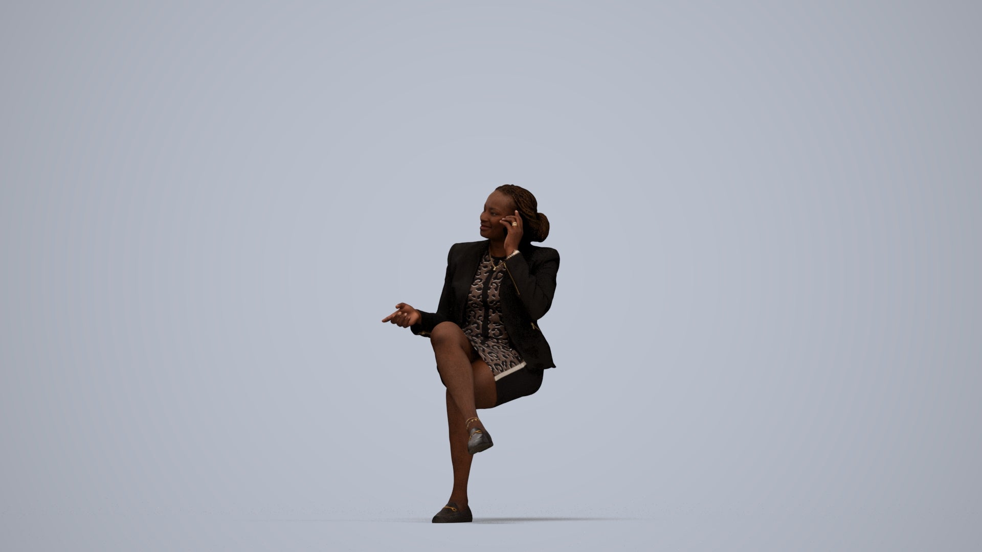 realistic 3D people woman business sitting, render-ready for V-Ray and Corona, FBX OBJ, top-down view render