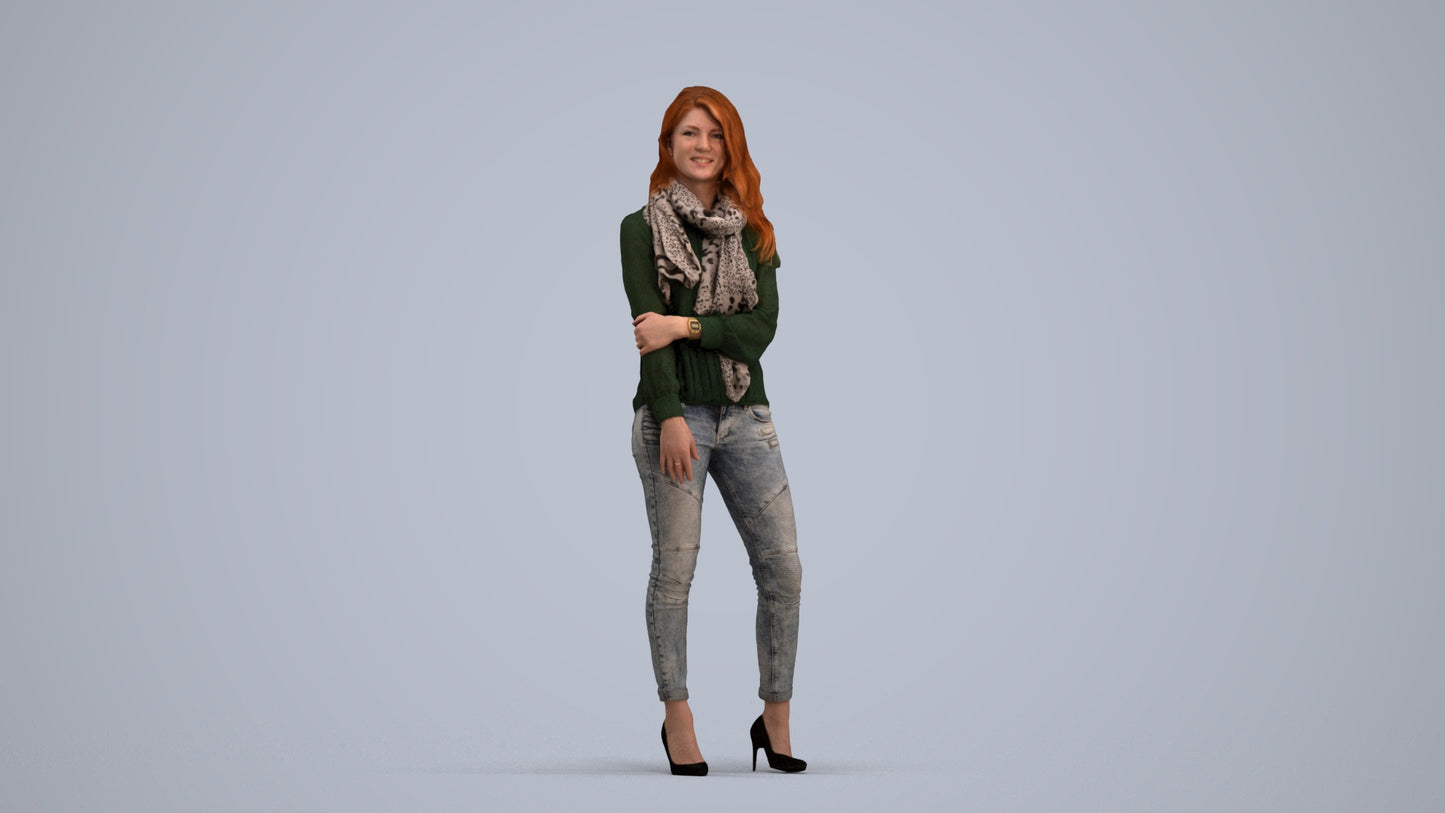 photogrammetry 3D woman casual standing, realistic human model archviz FBX, standing pose render