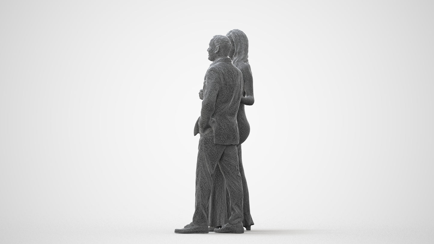 3D human model woman formal couple, photogrammetry scanned person for archviz, square thumbnail