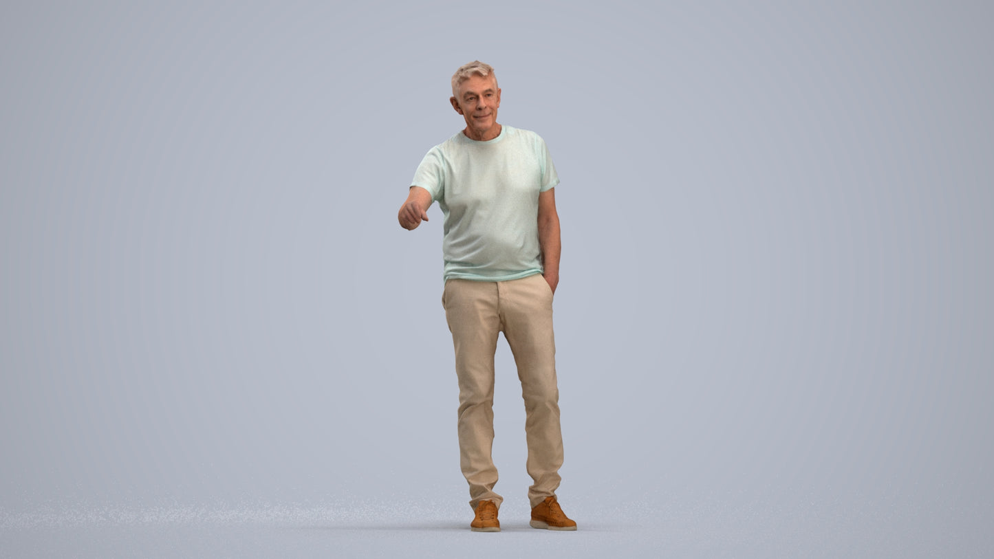 realistic 3D human senior man casual door, archviz people FBX OBJ for Blender, standing pose render