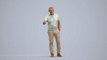 realistic 3D human senior man casual door, archviz people FBX OBJ for Blender, standing pose render