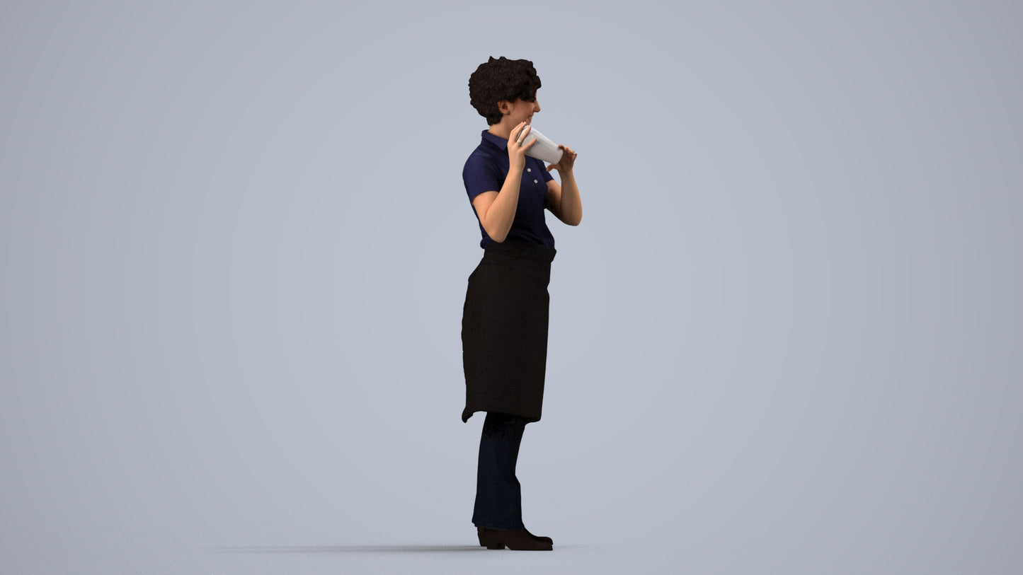 3D people model woman hospitality, scanned human for 3ds Max rendering, side view render