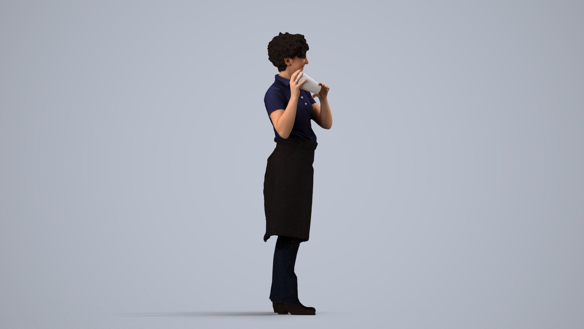 3D people model woman hospitality, scanned human for 3ds Max rendering, side view render