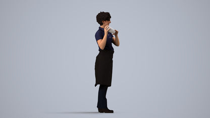 3D people model woman hospitality, scanned human for 3ds Max rendering, side view render