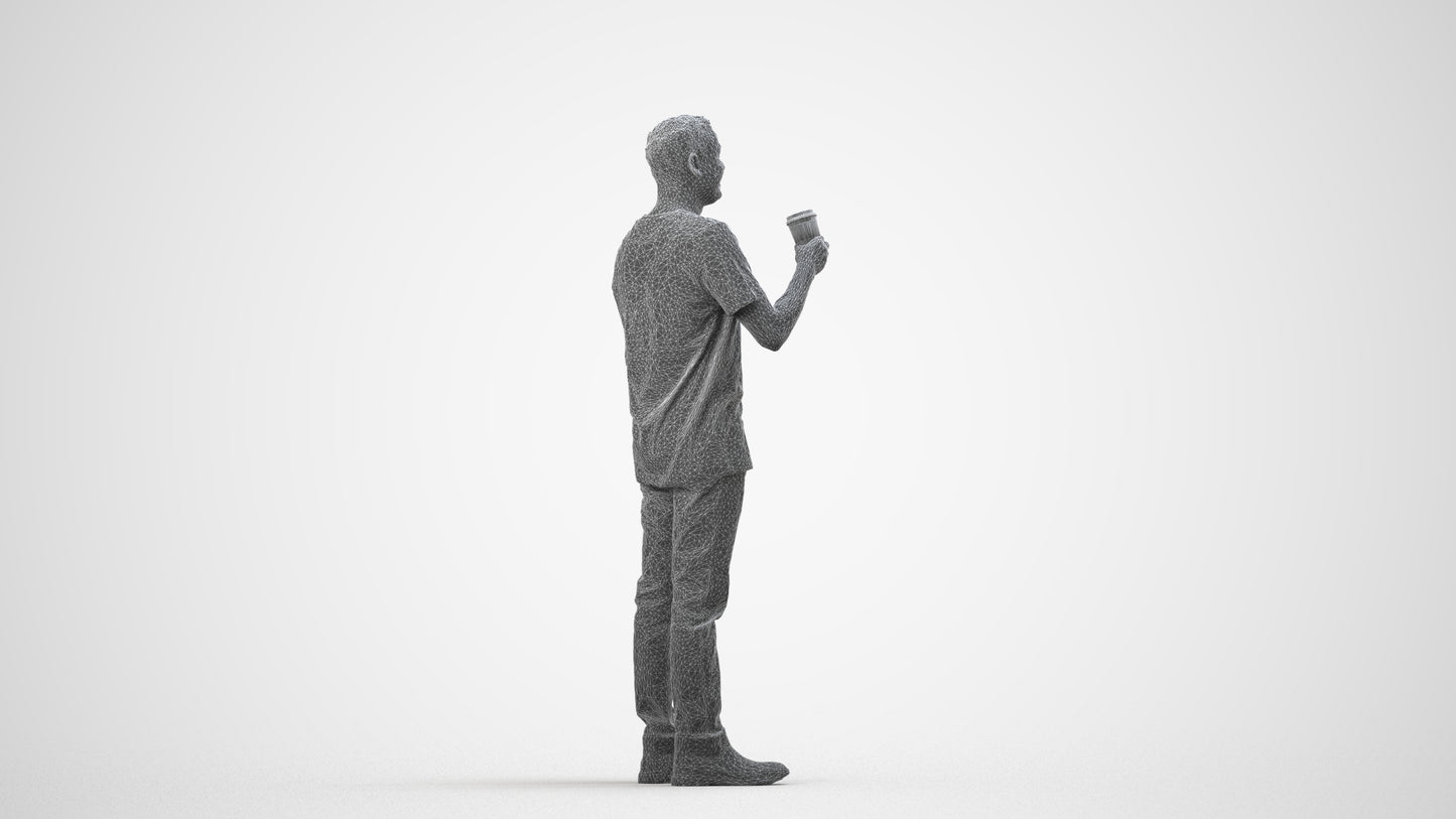 realistic 3D people man casual standing, render-ready for V-Ray and Corona, FBX OBJ, wireframe side view