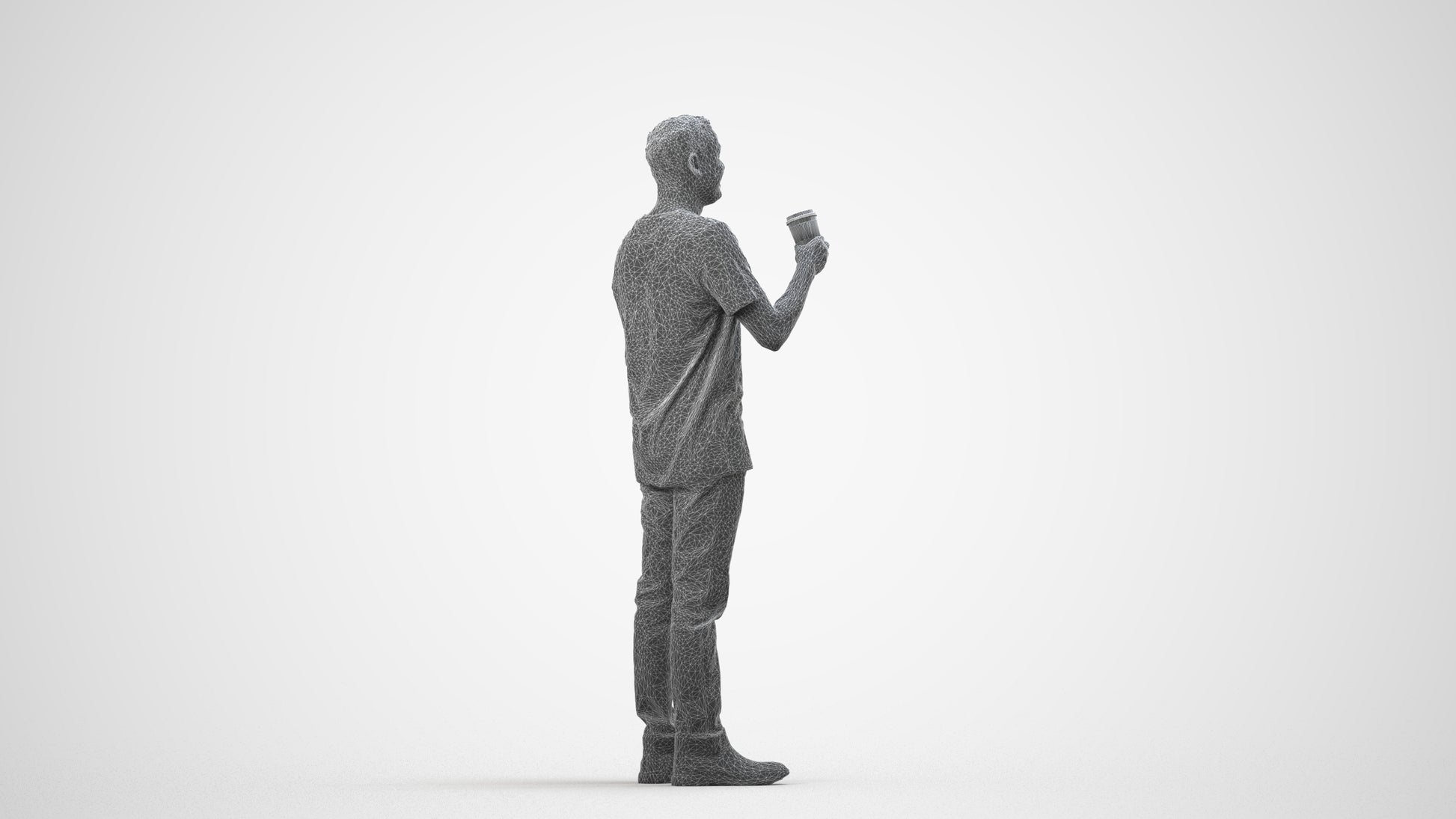 realistic 3D people man casual standing, render-ready for V-Ray and Corona, FBX OBJ, wireframe side view