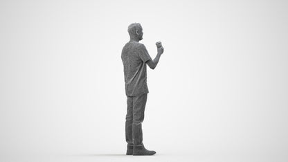 realistic 3D people man casual standing, render-ready for V-Ray and Corona, FBX OBJ, wireframe side view