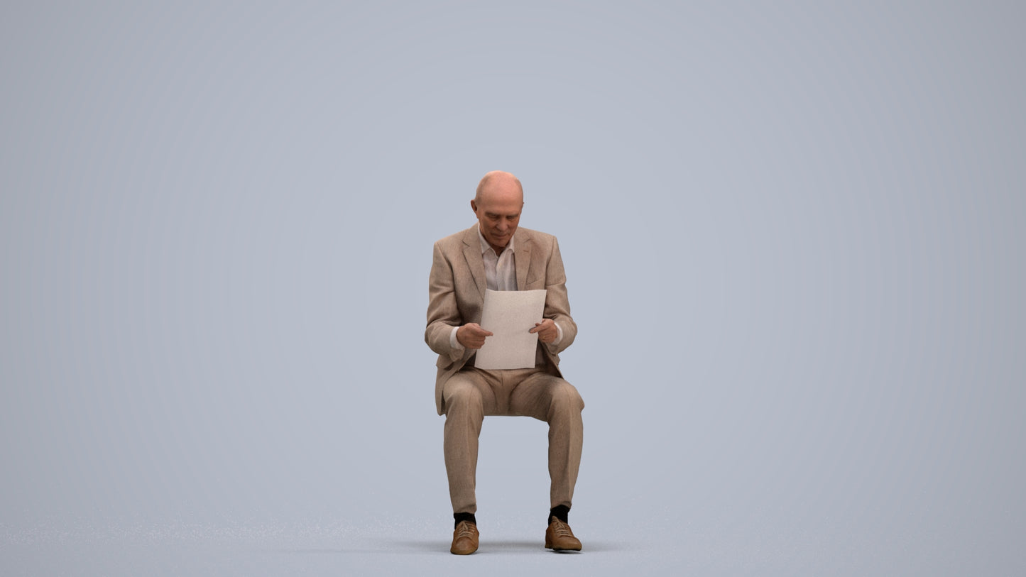 scanned 3D senior man business sitting, photogrammetry people for Enscape and V-Ray, standing pose render