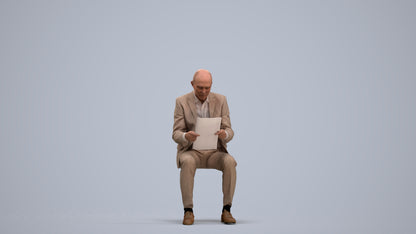 scanned 3D senior man business sitting, photogrammetry people for Enscape and V-Ray, standing pose render