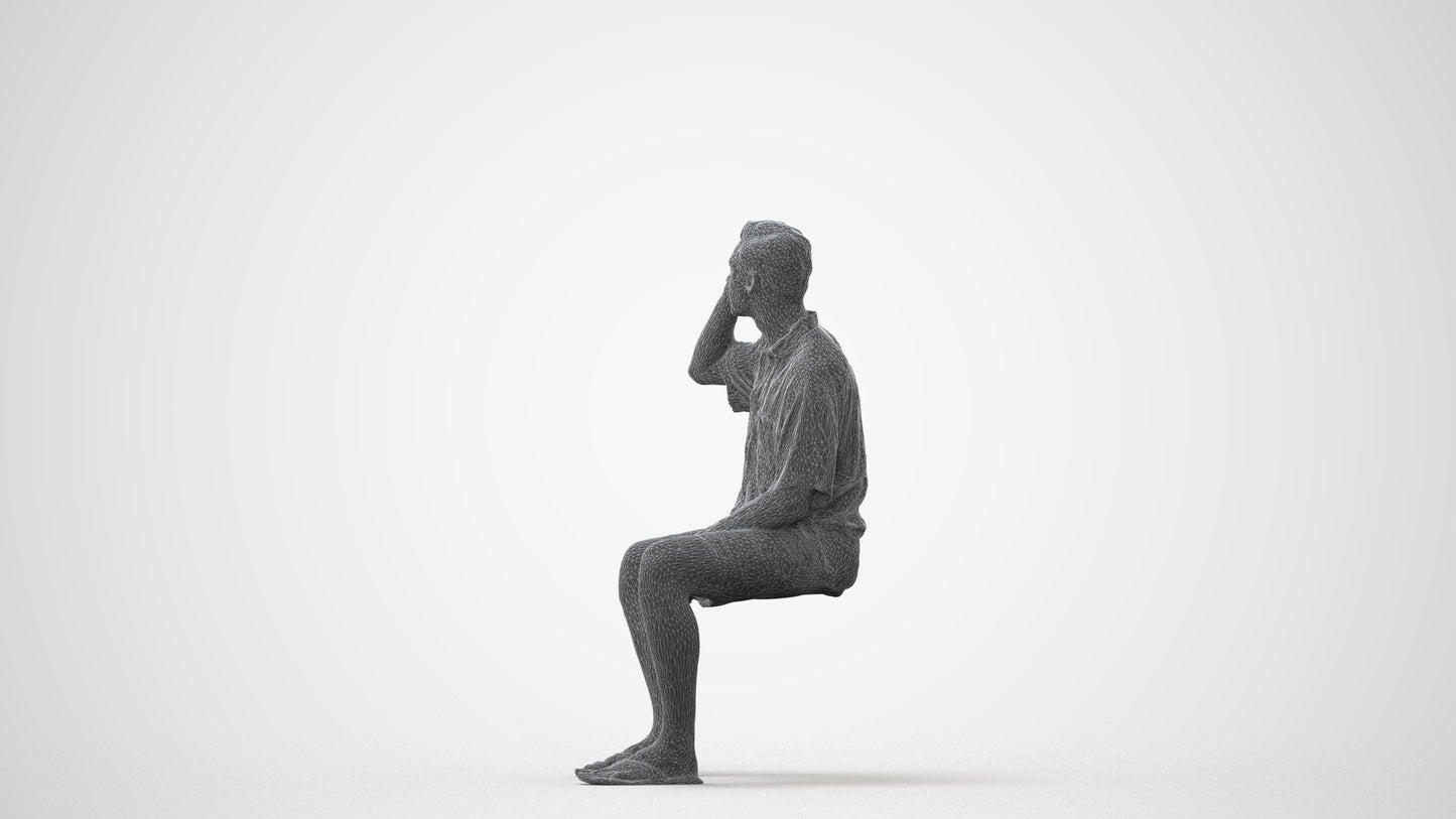 scanned 3D man casual sitting, photogrammetry people for Enscape and V-Ray, square thumbnail