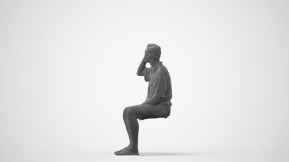 scanned 3D man casual sitting, photogrammetry people for Enscape and V-Ray, square thumbnail