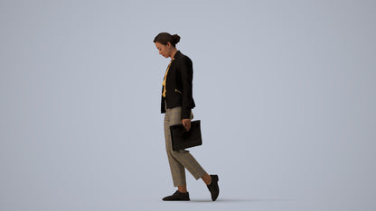 scanned 3D woman business walking, photogrammetry people for Enscape and V-Ray, three-quarter view render